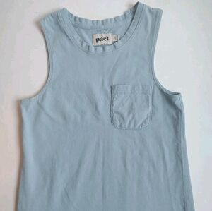 Pact Tank Dress Sleeveless Organic Cotton Side Slits Pocket Midi Blue XS Women's